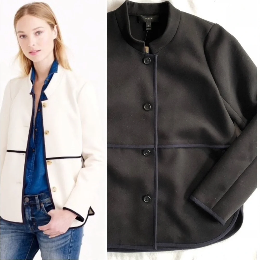 J. Crew Tipped Twill Jacket black navy trim size 6